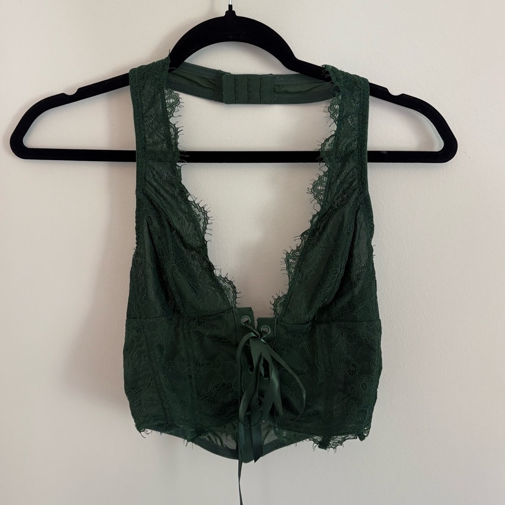 Green Lace Crop Top